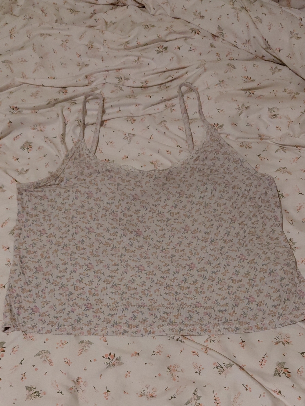 Gilly Hicks Pale Pink Floral Ribbed Cami